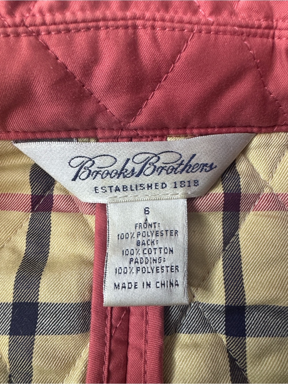 Brooks Brothers Quilted Jacket Sz 6 Women’s Orange / Peach